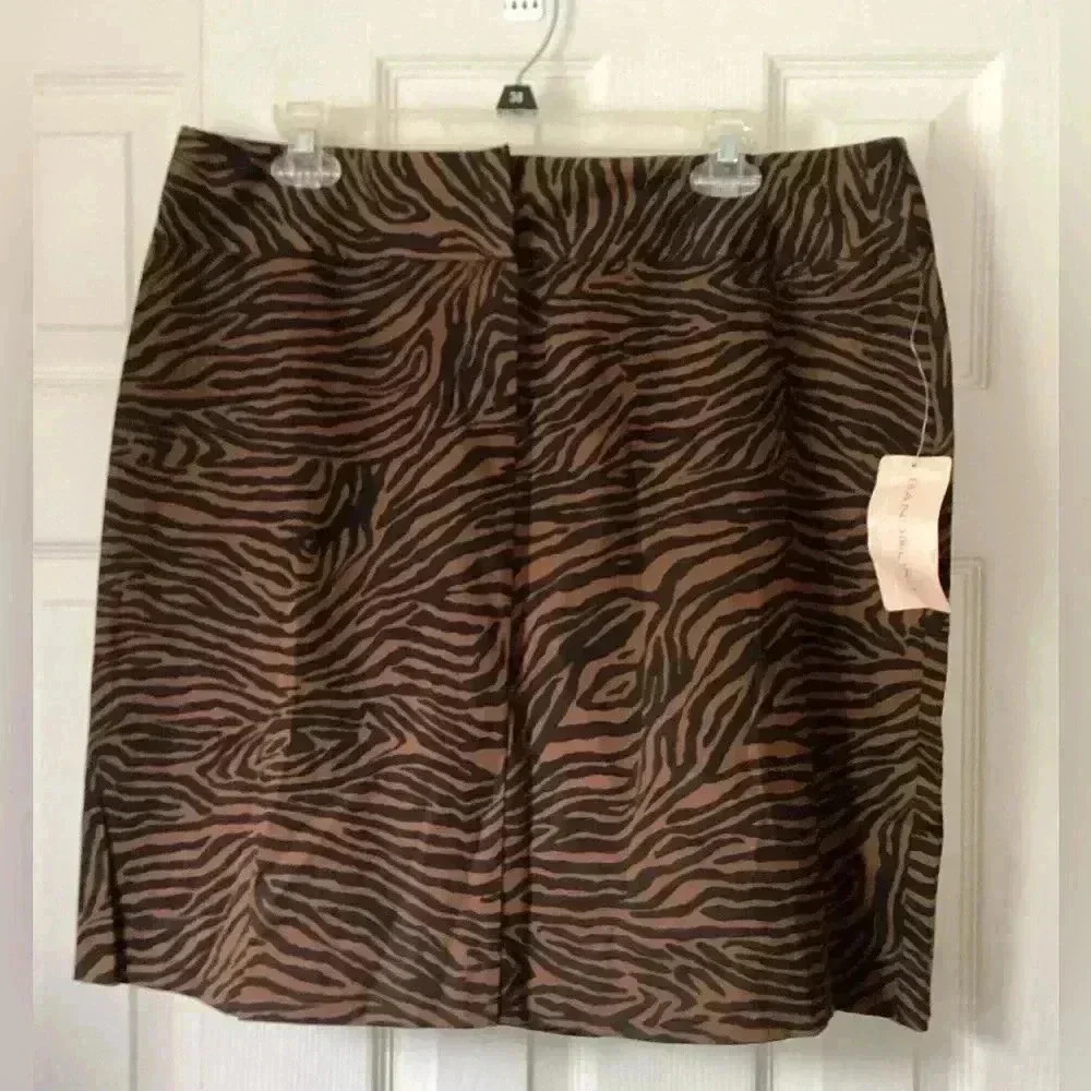 NWT Bandolino Womens Black Brown Zebra Print Mini Skirt Size 16 Cotton